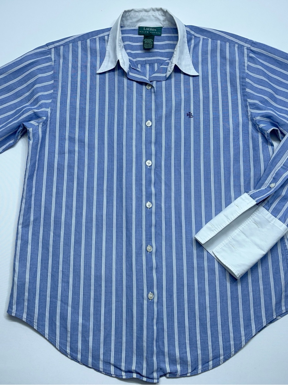 Lauren Ralph Lauren French Cuff Button Down Shirt Womens 8 Blue White Striped - Picture 4 of 13